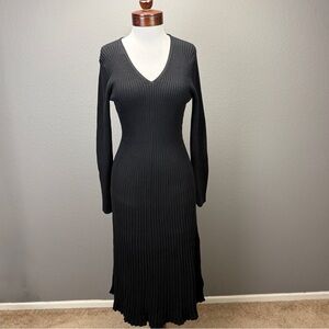Gap Womens NWT  Black Rib Stretch Sweater V-Neck Maxi Dress Sz M Cozy Minimalist